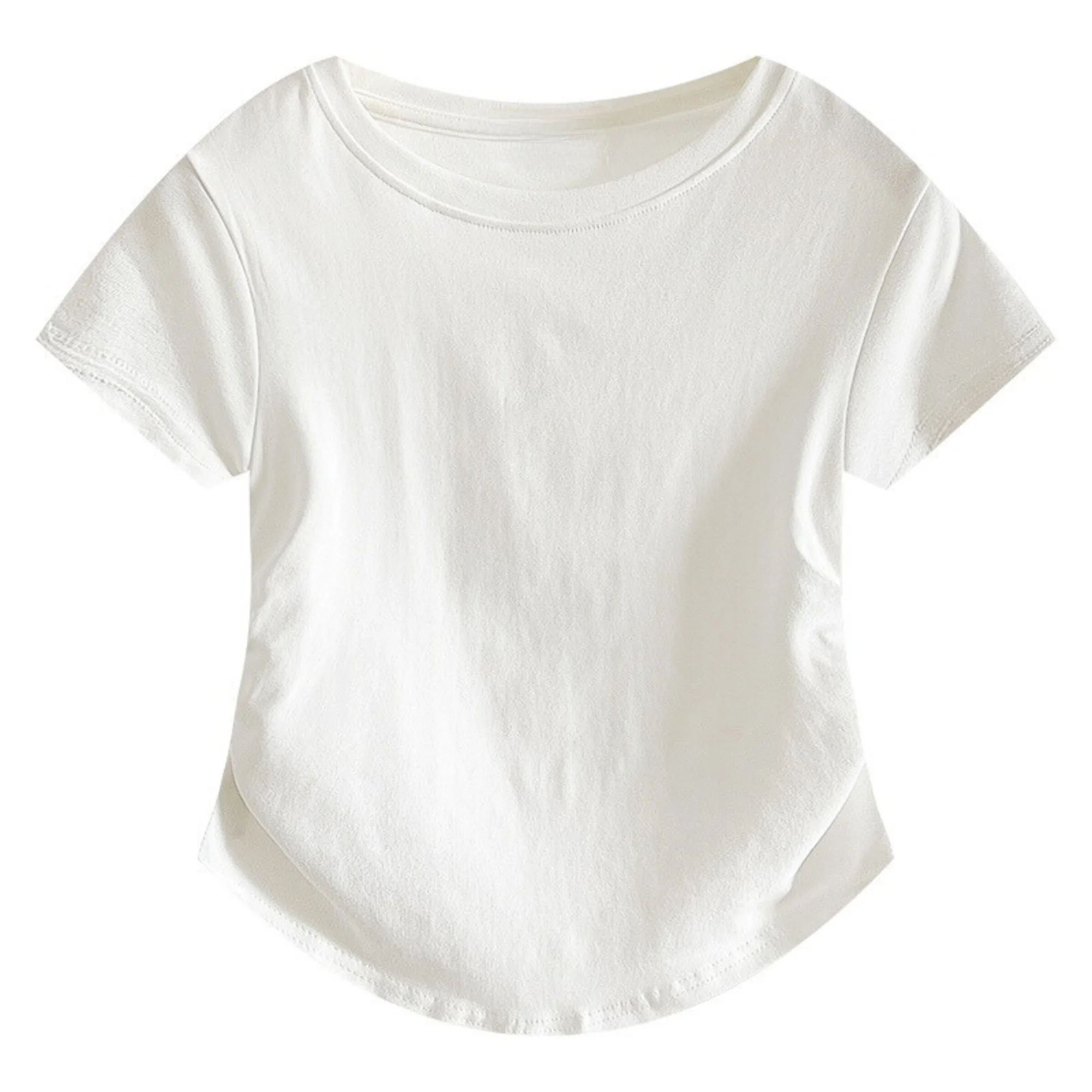 Casual Fashion Niche Chic Short Sleeve T-shirt 2024 Summer New Women Clothes Pleating All-Match round Neck Pullover Top