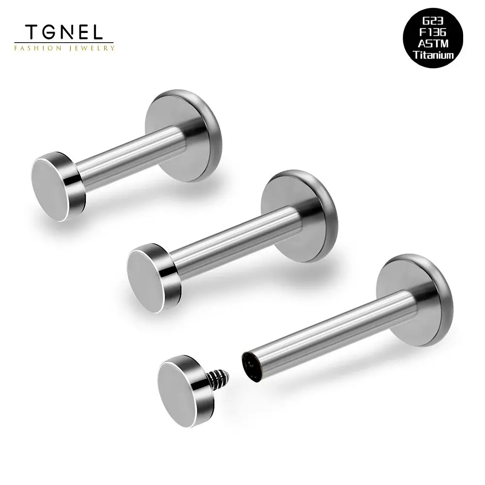 ASTM F136 titanio elegante stile conciso Labret filettato internamente Fit Flat Disc Design per gioielli Piercing al naso dell\'orecchio del labbro