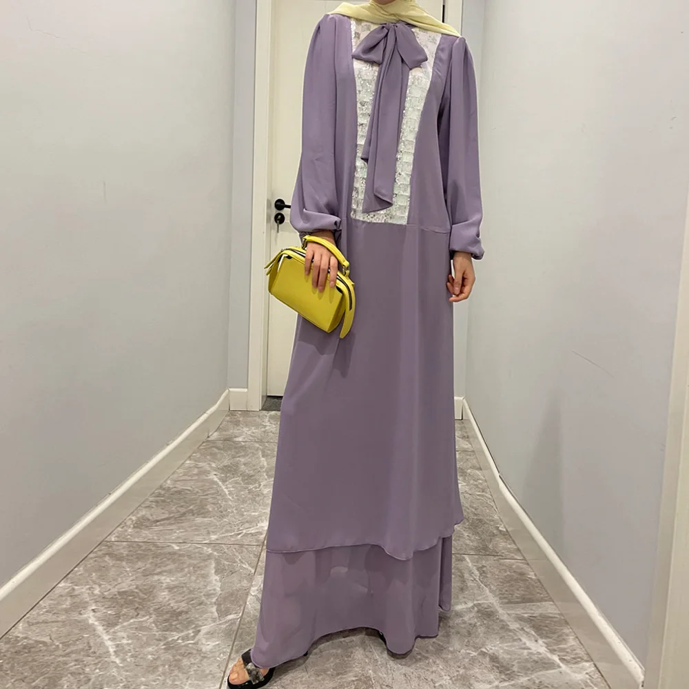 Women Autumn Summer Sequin Dress Full-length Solid Loose Long Dress Fashion Muslim Abaya Nationality Vintage Autumn Clothing