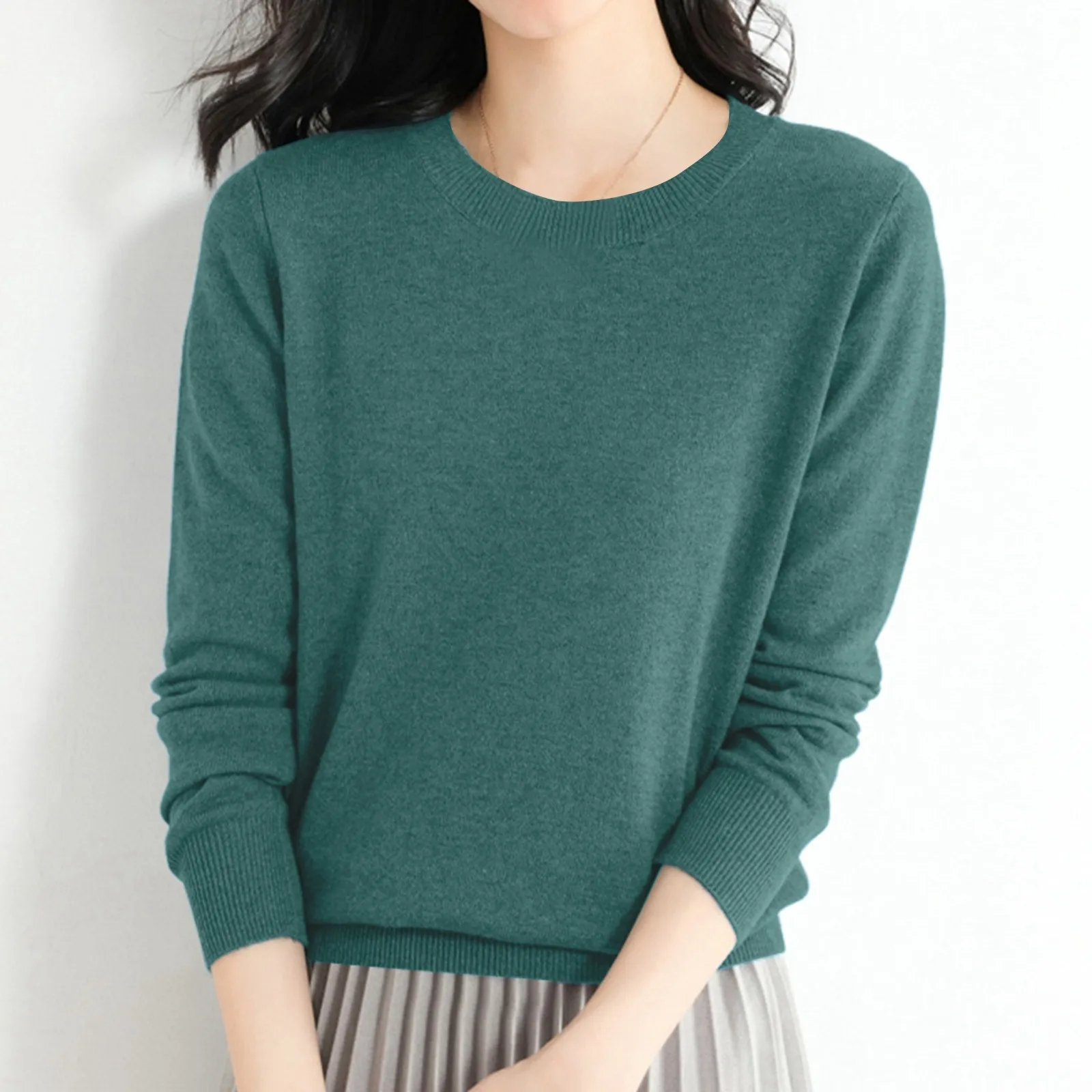 Women Knitted Pullover Wool Base Layer Shirt Tops Round Neck Long Sleeve Travel Hiking Tee T-Shirt Woolen Pullover Knit Sweater