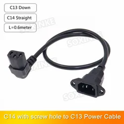 90 Degree C13 Female to C14 Male with Screw Holes Adapter Extension Cord, IEC320 C14 to C13 Up / Down Angled AC Power Cord