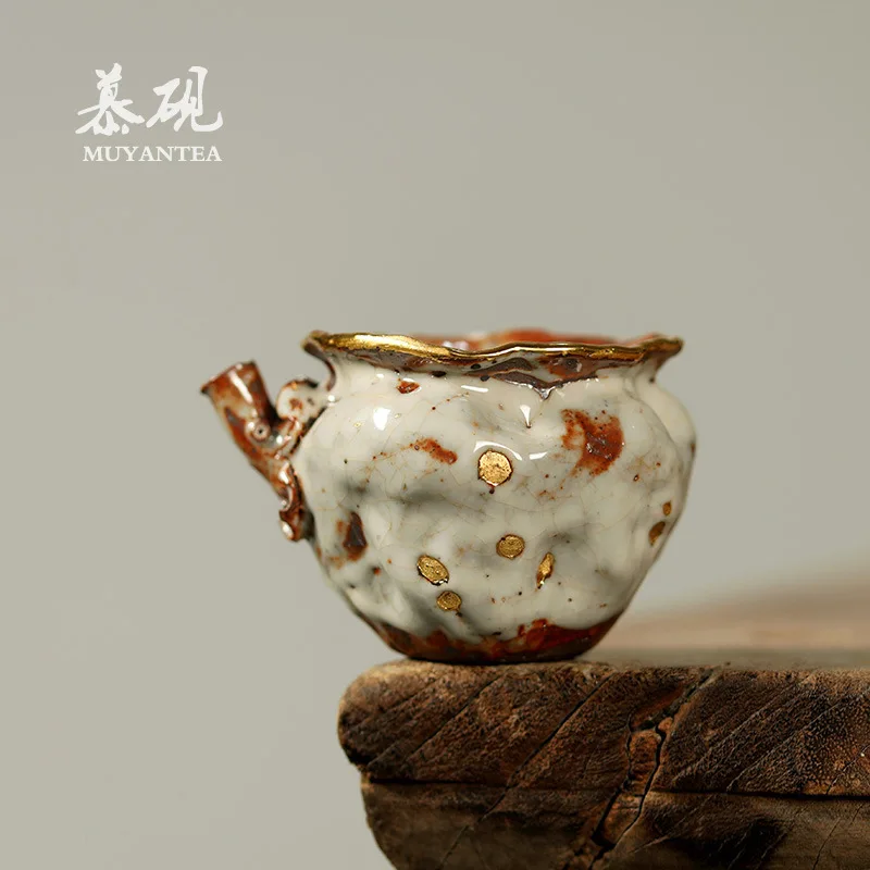 Mu Yan Hand-Carved Persimmon-Shaped Fairness Cup, Gaoyue Wood-Fired Creative Kung Fu Set, Dispenser, Kiln-Fired Zhisheng