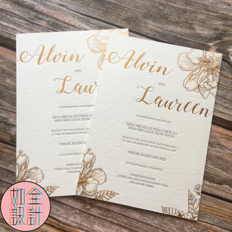 

High Grade Invitations Customized Design Both Sides Foil Cotton Paper Letterpress