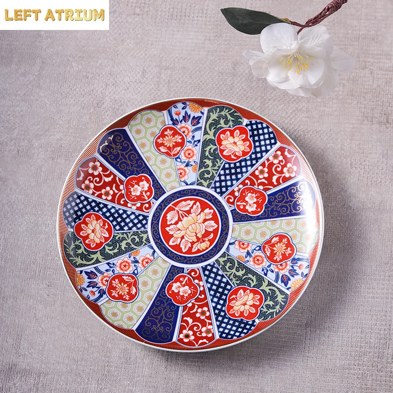 8-inch Japanese creative ceramic cutlery Hand decal round flat dessert plate Hotel Restaurant Retro cuisine Sashimi plate