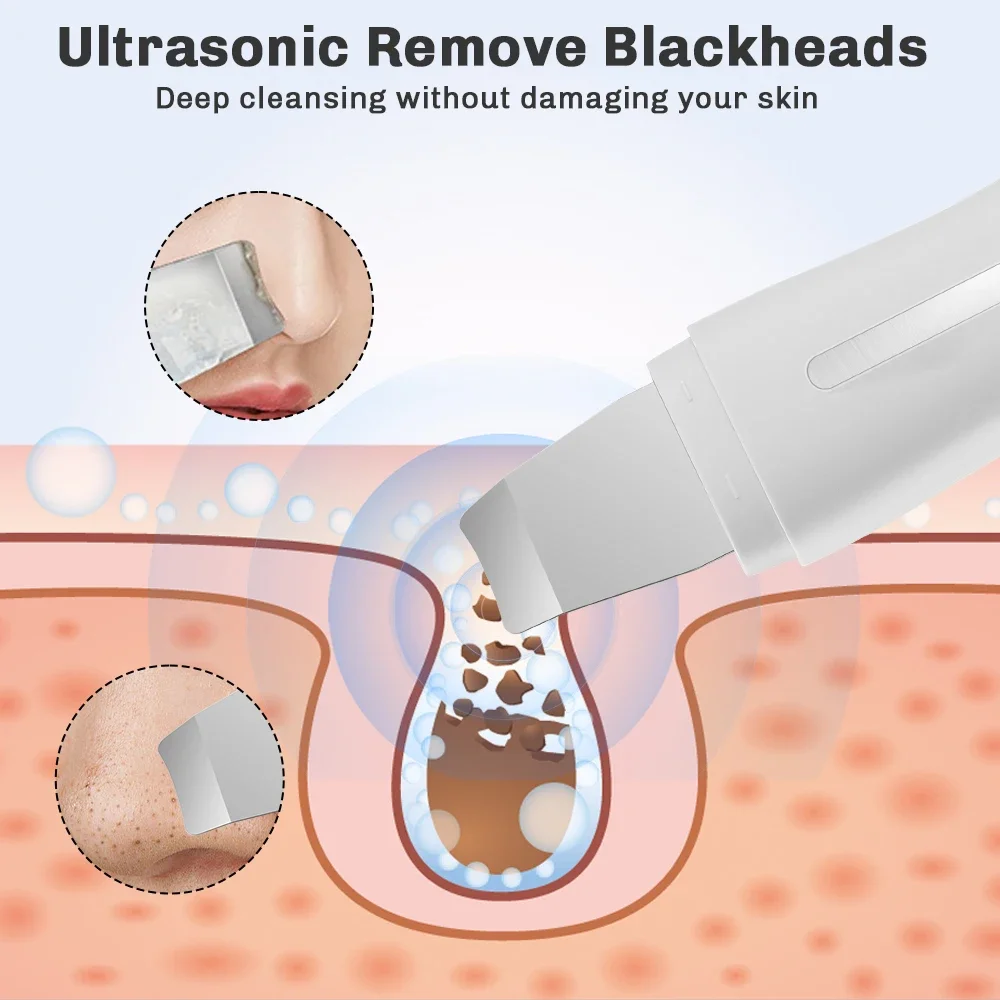 Espátula facial ultrassônica para purificador de pele, 4 modos, esfoliante de pele, raspador e removedor de cravo, limpador de poros, limpeza profunda facial