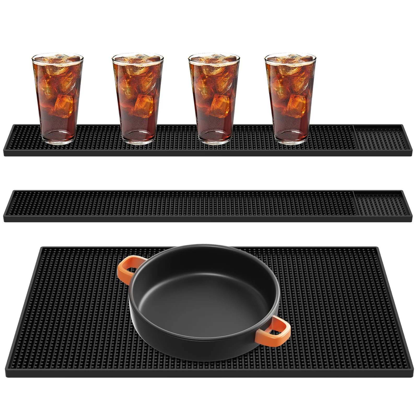 

3Pcs Rubber Bar Mats Nonslip Black Bar Counter Service Spill Mat Versatile Kitchen Counter Pad for Home Bathroom Service Mat