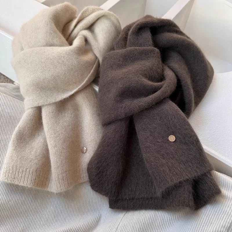 

High Quality Soft Comfort Wool Racoon Fur Scarf Unisex Classic Pure Color Knit Scarves Winter Warm Neckerchief Men Women Gift