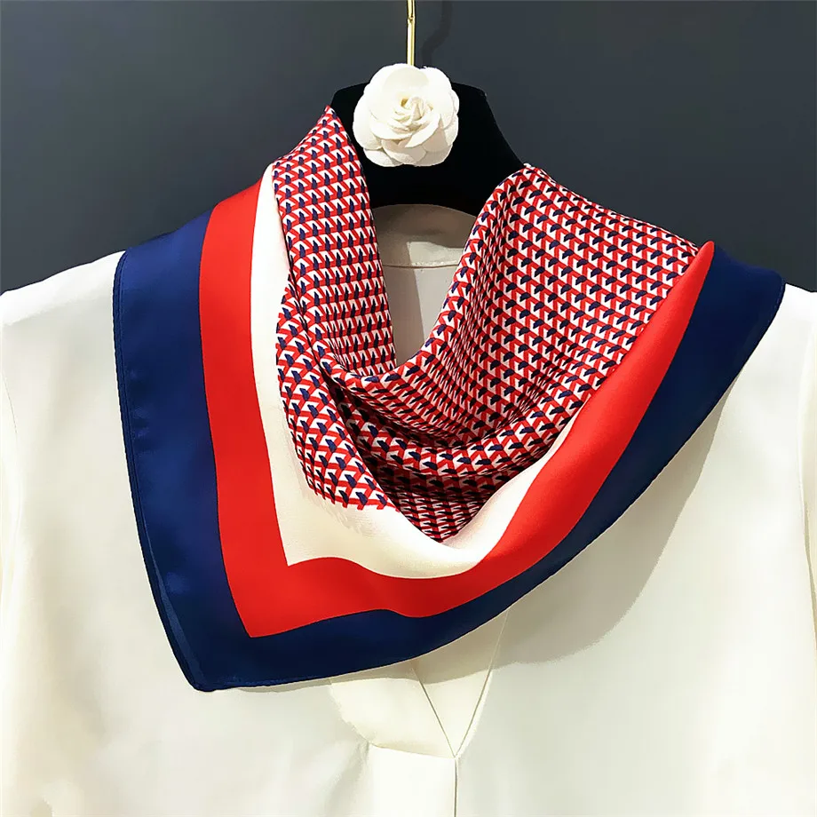 60cm Luxury Brand Square Scarf Women 2024 Spring Striped Silk Scarf Summer Plaid Headband Fashion Neckerchief For Ladies