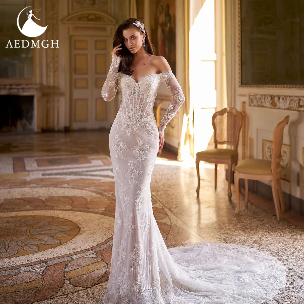 Aedmgh Mermaid Sexy Wedding Dresses For Women Off The Shoulder Vestido De Novia Lace Embroidery Vintage Custom Made Bridal Gowns