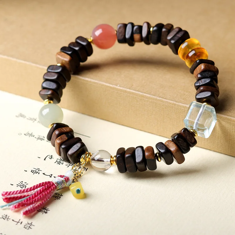Original design Dalagan agarwood bracelet with amber, southern red , and white agate square beads