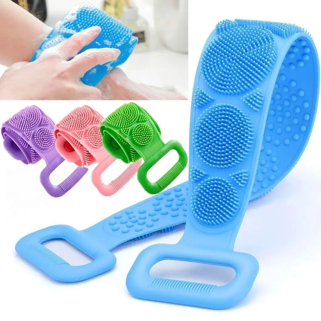 Shower Back Scrubber Silicone Exfoliating Body with Handle Bath Belt Body Scrub Body Massage Brush Cleaning Strap Bathing Tools