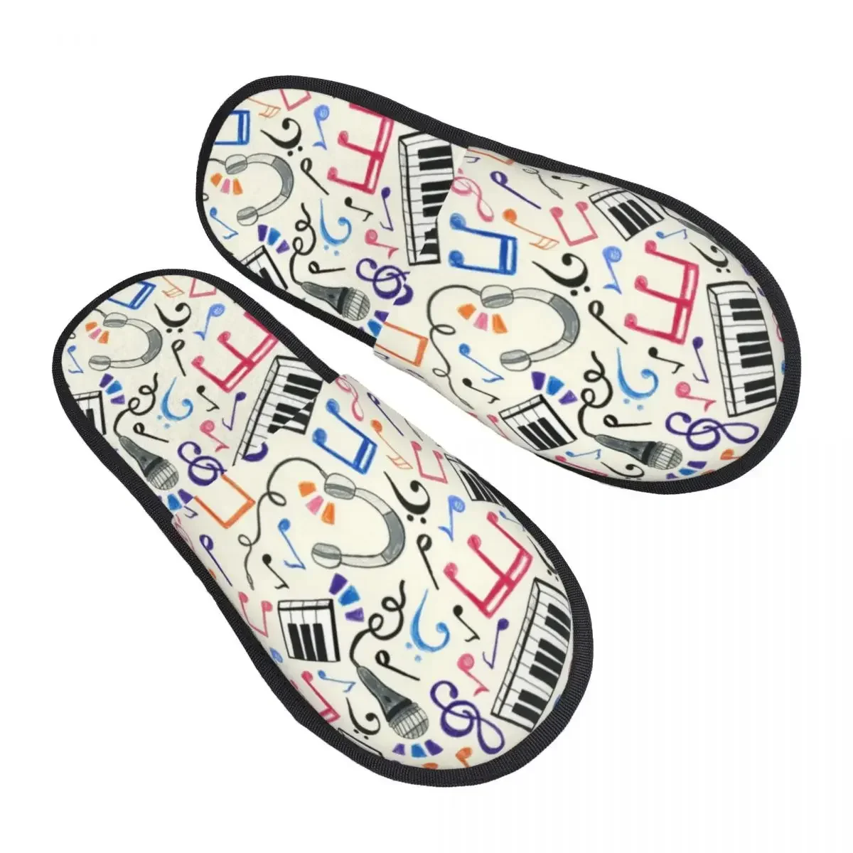 Custom Musical Piano Music Notes Memory Foam Slippers Women Comfy Warm House Slippers