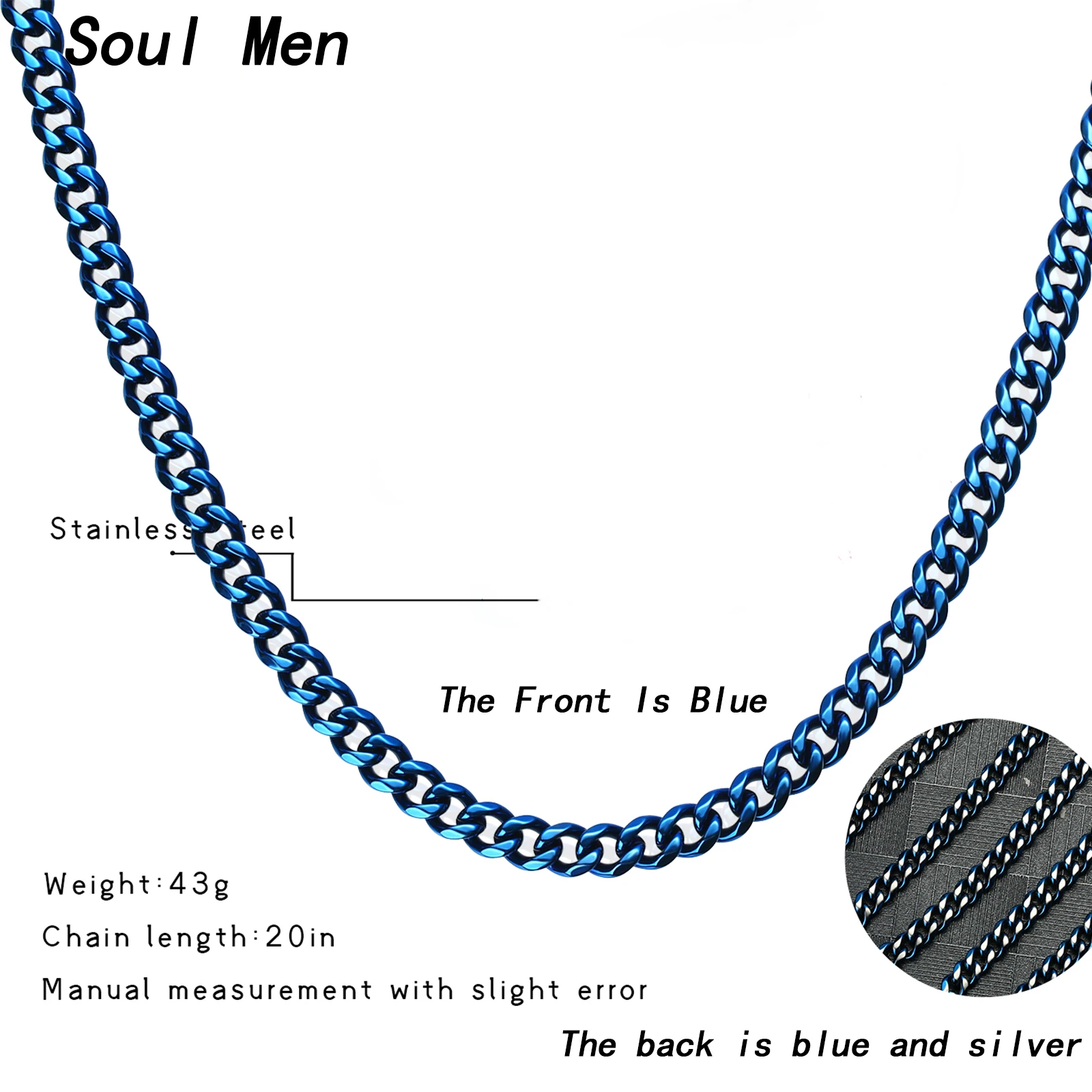 Stainless Steel Necklaces/Bracelets for Men Women Black/Blue/Brown/Silver 18K Gold Plated Texture Cuban Necklace/Bracelets Chain