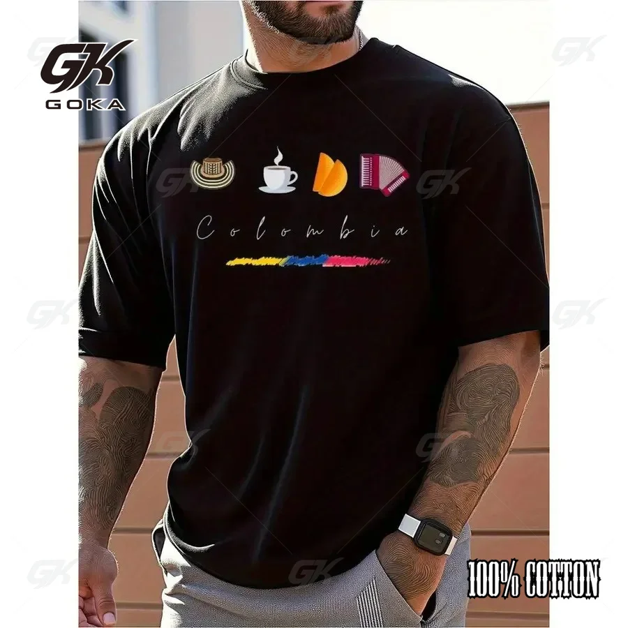 Colombia Coffee Arepa Hat Accordion T-Shirt, Unisex Black Crew Neck Tee, National Heritage Casual Wear Tops