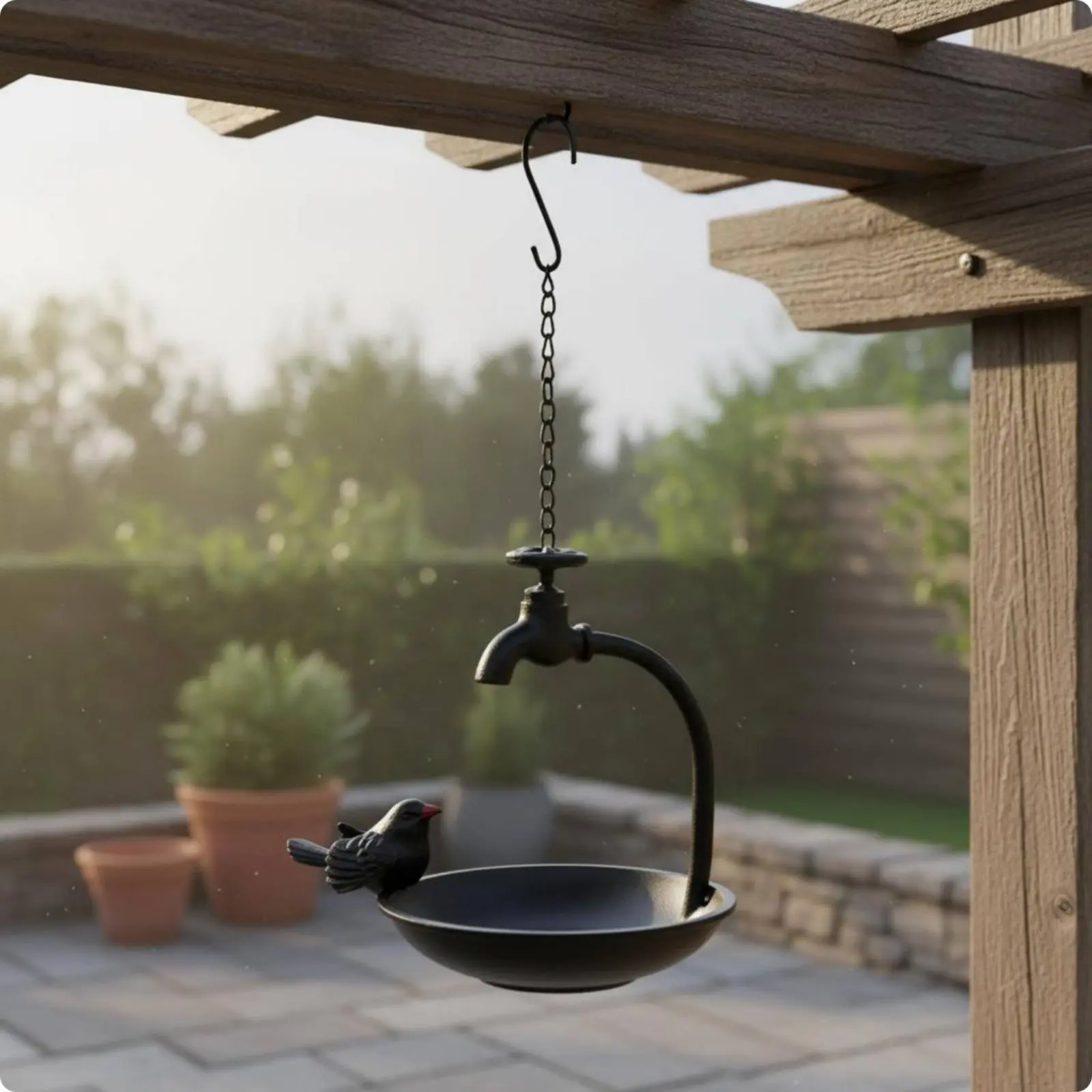 Faucet Bird Feeder Creative Design Iron Bird Bath Feeder Outdoor Decor Decorative Easy to Clean for Yard, Patio