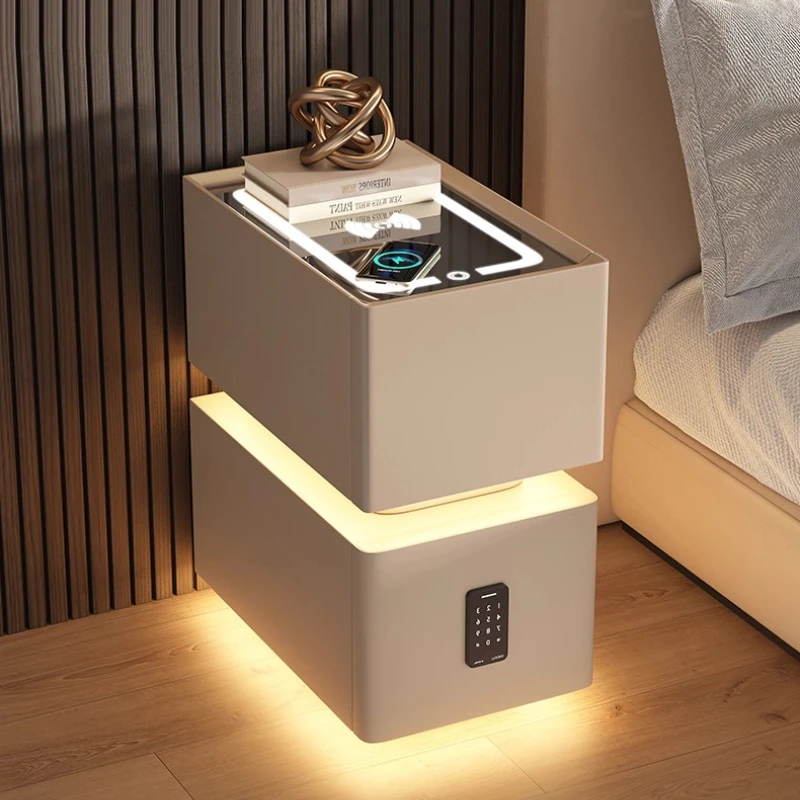Minimalist Narrow Bedside Table Luxury Modern Bedroom Storage Cabinet Ultra Slim Wireless Charging End Desk Smart Nightstand