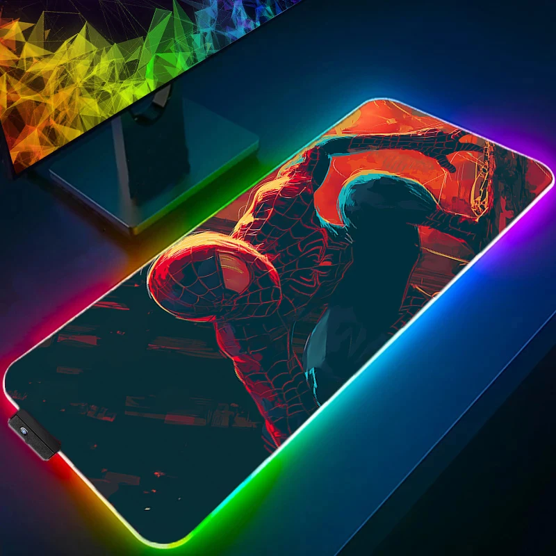 RGB LED Spider-Man Anime Mouse Pad Gamer Keyboard Pad Desk Mouse Mat Carpet Rubber Tapis Souris Gaming Notbook PC Mousepad