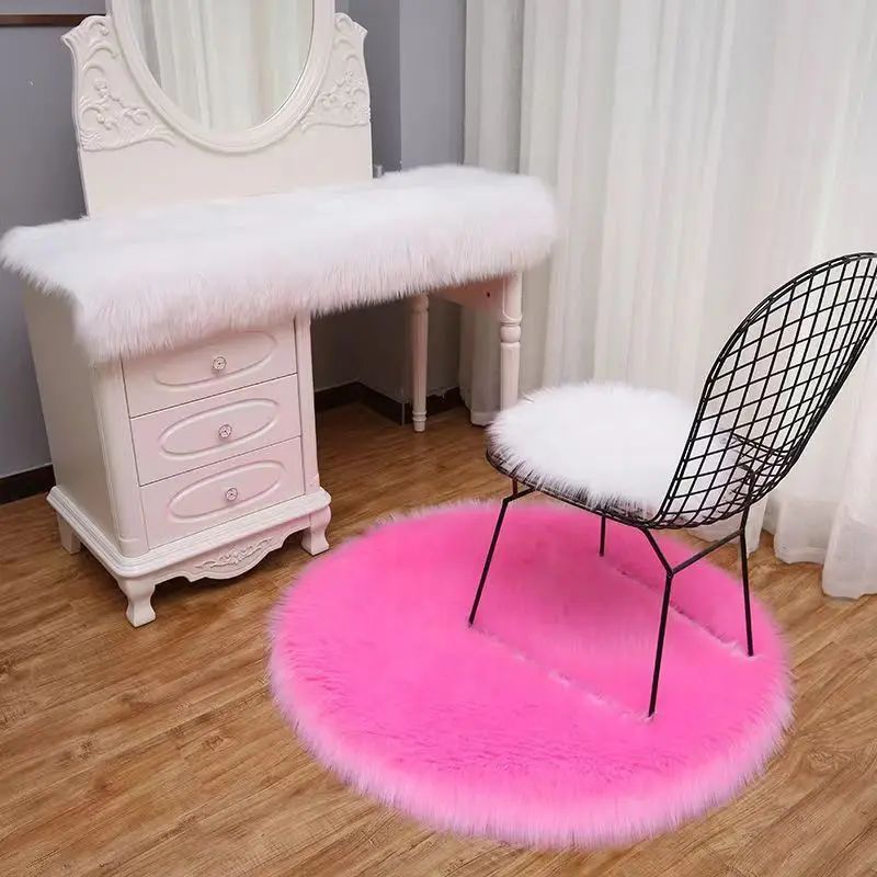 Circular Carpet Living Room Floor Mat Imitation Wool Computer Chair Plush Circular Carpet Cushion Bedroom Bedside Carpet Decor