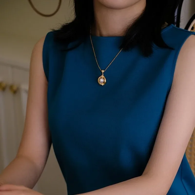 Collane di perle stile corte retrò dal design originale Laziness stile delicato lustro lapislazzuli collare catena gioielli da donna