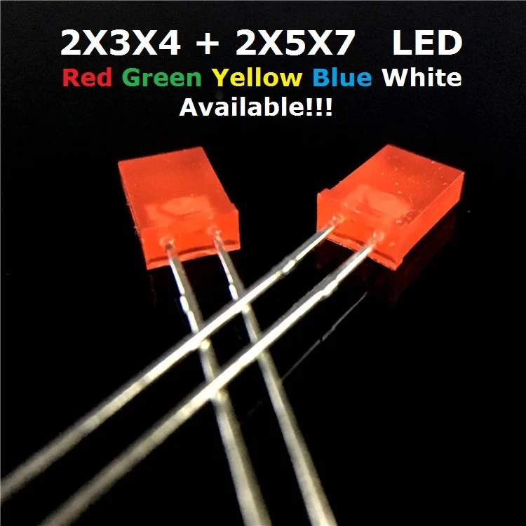 100 SZTUK 2x5x7/2x3x4 Kwadratowa dioda LED DIP Biały Czerwony Żółty Zielony Niebieski Wysokiej jakości koralik 2*3*4/2*5*7 Dioda elektroluminescencyjna