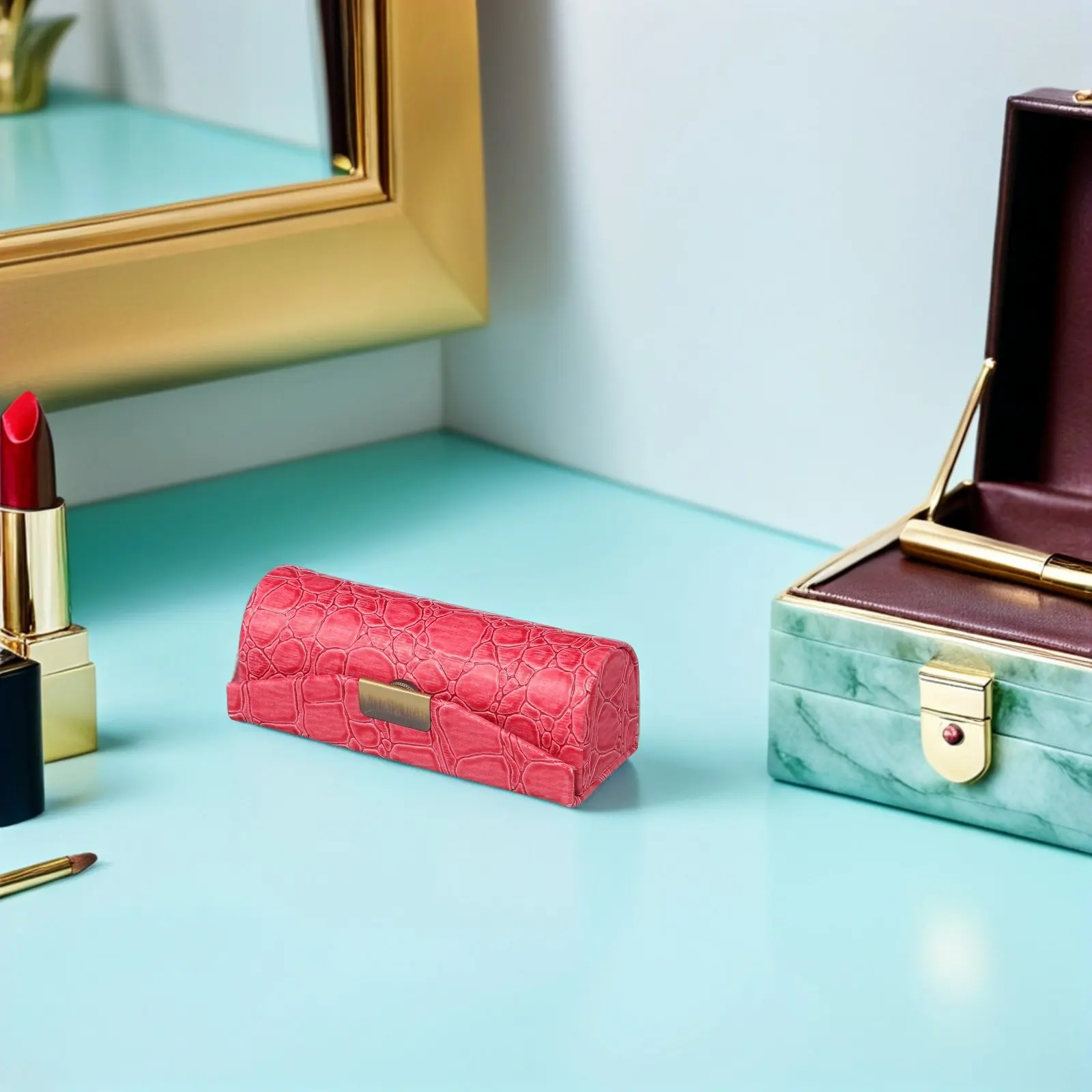 Lipstick Case PU Decorative Holder Compact Lipstick Storage Box Travel Organizer for Purse Wallet Handbag Mirror Lip