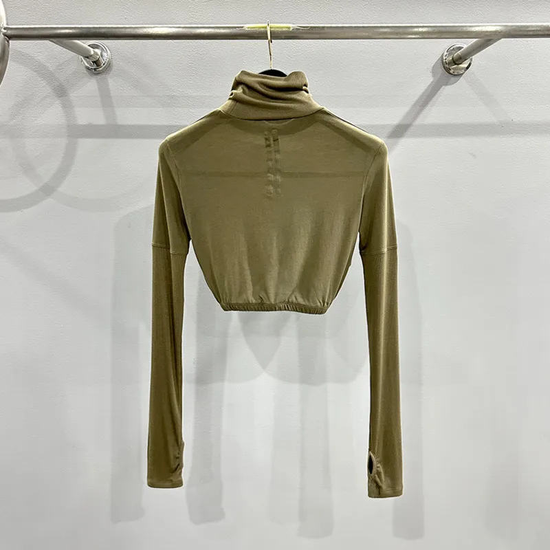 HKSH Primavera Autunno Nuove Donne T-Shirt Corta Manica Lunga Dolcevita Tinta Unita Pieghettato Slim Fit Sexy Basic Tees Chic Top HK13332