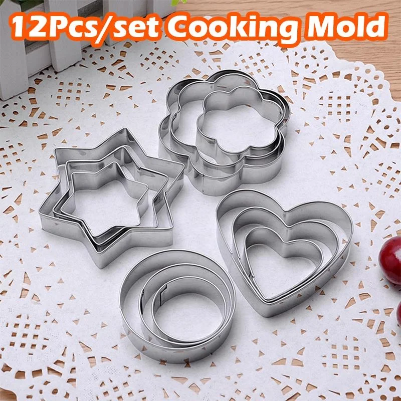 12pcs/sets DIY Mold Star Heart Round Flower Shape Cutter Baking Mould Kitchen Accessories Stainless Steel Cookie Biscuit Tools