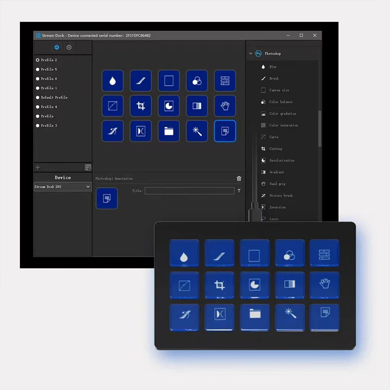 Visueel toetsenbord LCD-displaytoetsen Programmeerbaar sneltoetsenbord Macrotoetsen Programmeerbare streamingock 293S