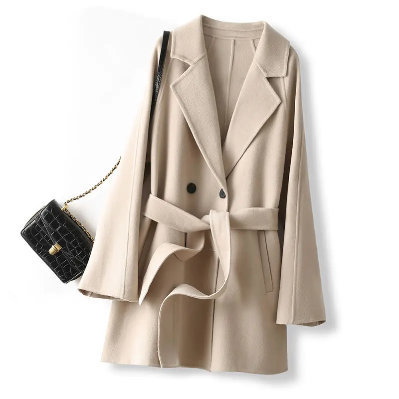 

2024 Autumn And Winter Wool Double-sided Woolen Coat Women's Mid-length Slim Woolen Woolen Suit Collar Plus Size Coat