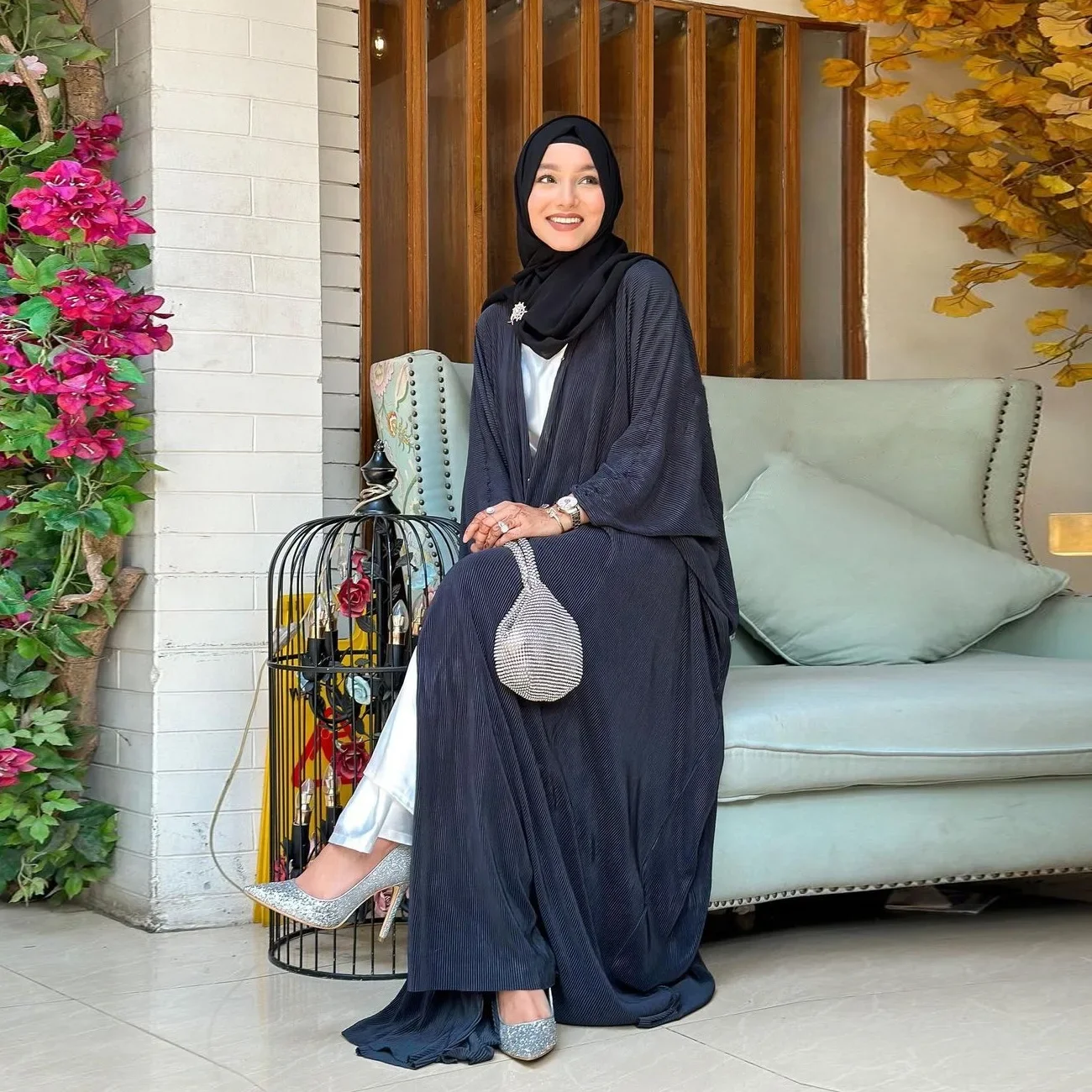 Open Abaya Kimono Chiffon Muslim Women Cardigan Long Dress Islamic Outfit Dubai Saudi Kaftan Robe Ramadan Eid Outwear Jalabiya