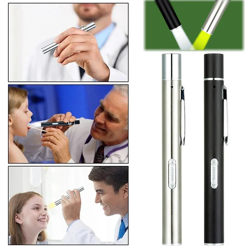 LED Flashlight Pen Light Medical Rechargeable Flashlight with Double Light Clip Pocket Stainless Steel for Medical Care