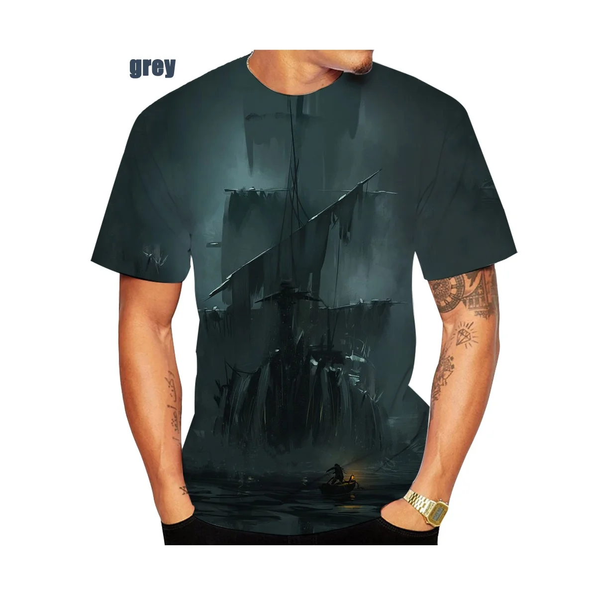 Summer Hot Sale Fashion Personality Funny Short sleeved Pirate Ship Men\'s 3D Printed T-shirt Casual Street Shirt