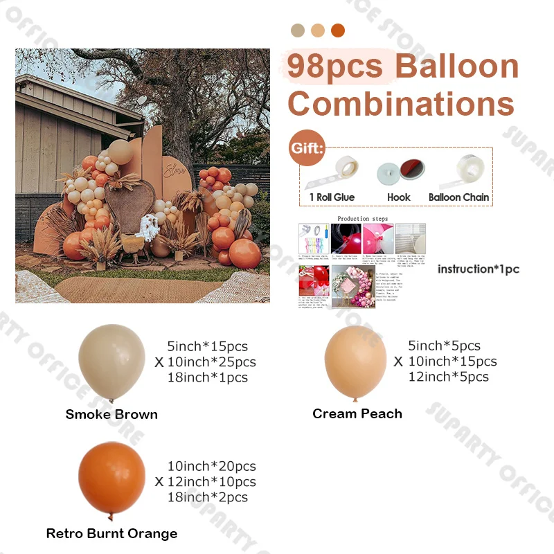 98pcs Terracotta Balloon Arch Kit Retro Orange Cream Peach Brown Fall Balloon Garland Baby Shower Bride Birthday Wedding Decor