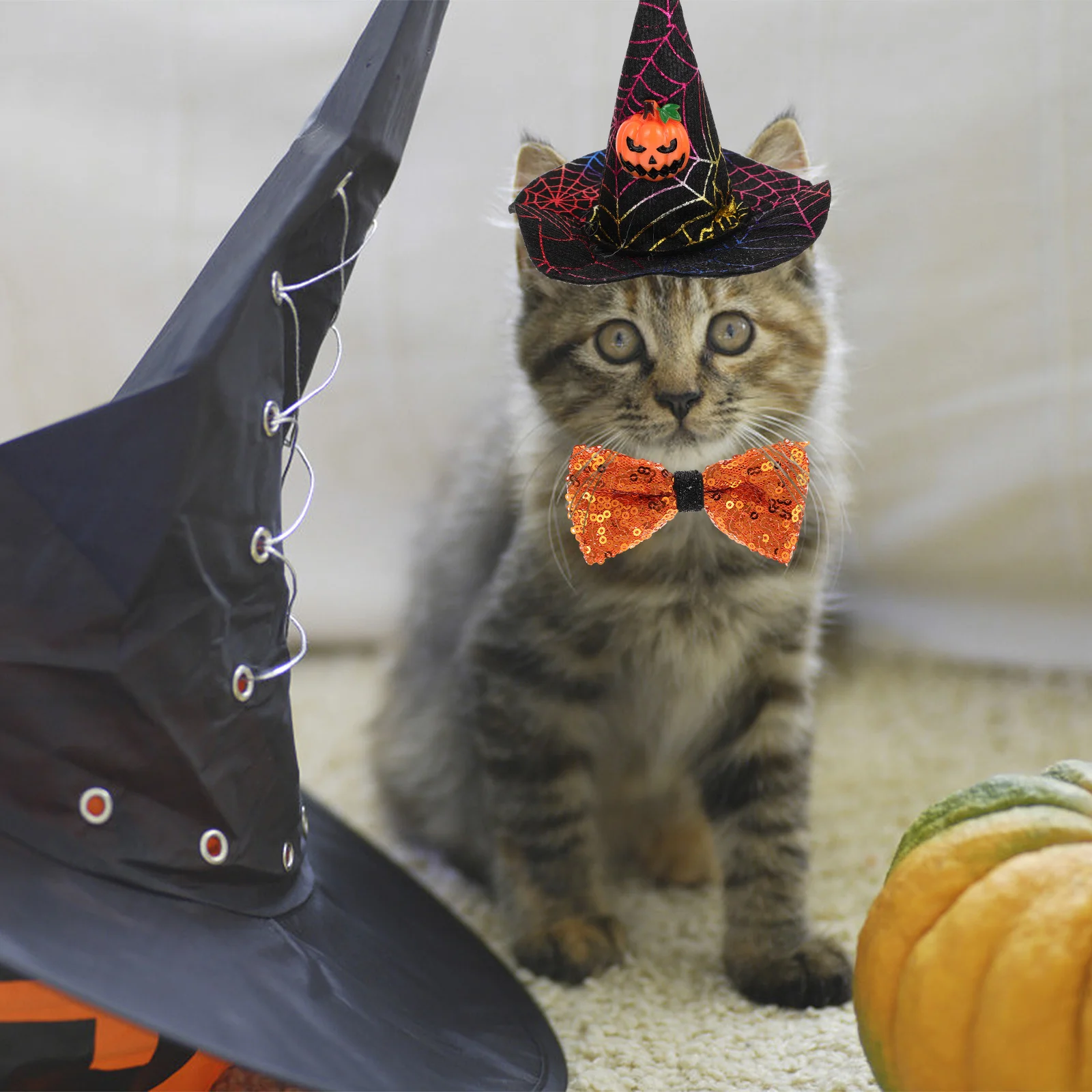 

1Set Pet Halloween Hat Bow Tie Adjustable Comfortable Soft Unique Decorative Photo Prop Supplies Pet Hat Bow Tie