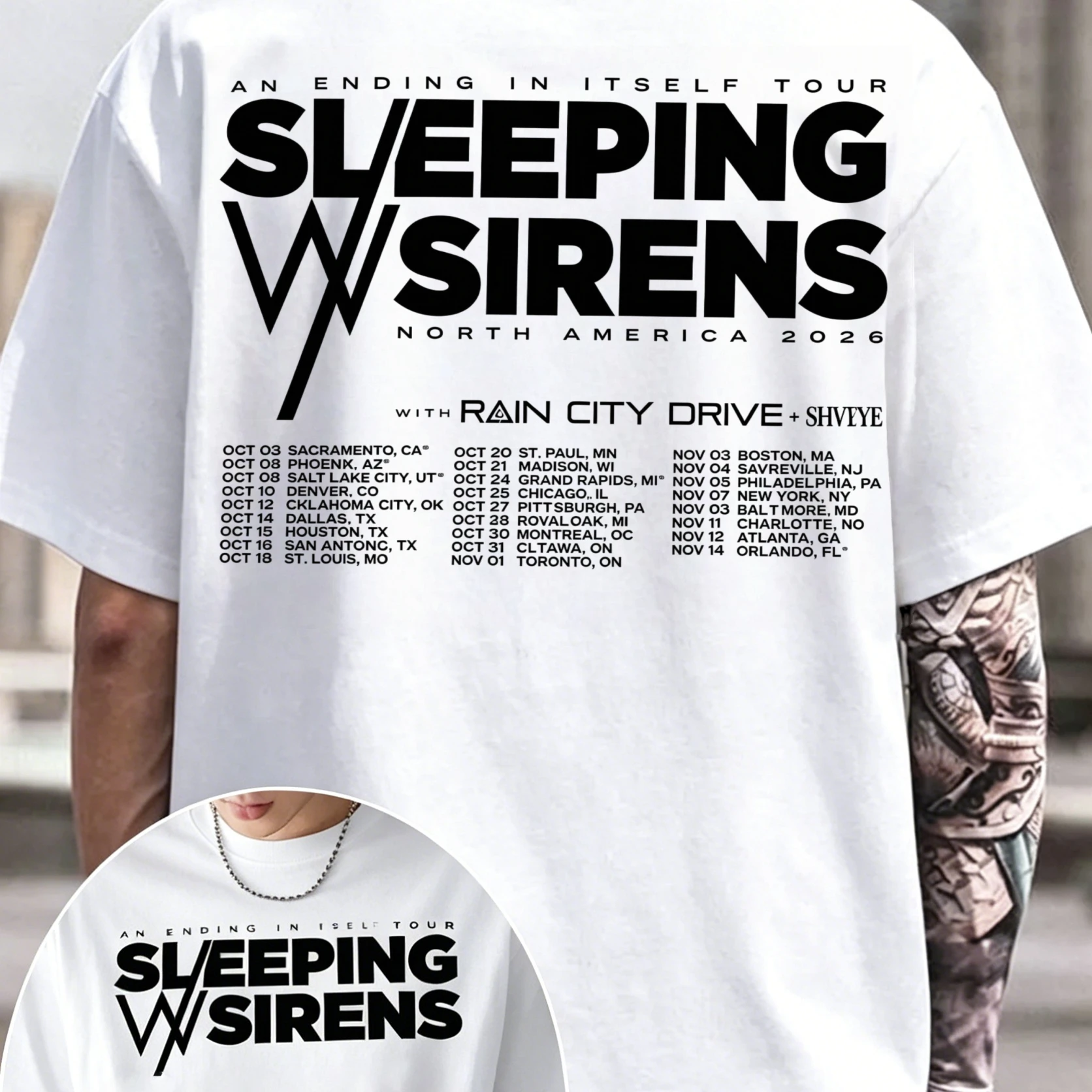 Sleeping with Sirens An Ending In Itself Tour 2026 Tshirt 100%Cotton Men's Women's Y2k T-shirt Oversized Popular Tee Fan Gifts