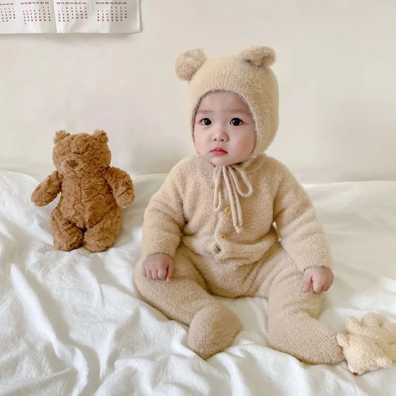 Baby Clothes Fall and Winter Onesie Men and Women Baby Cute Super Cute Mink Fur Footed Pajamas Out Crawling Clothes