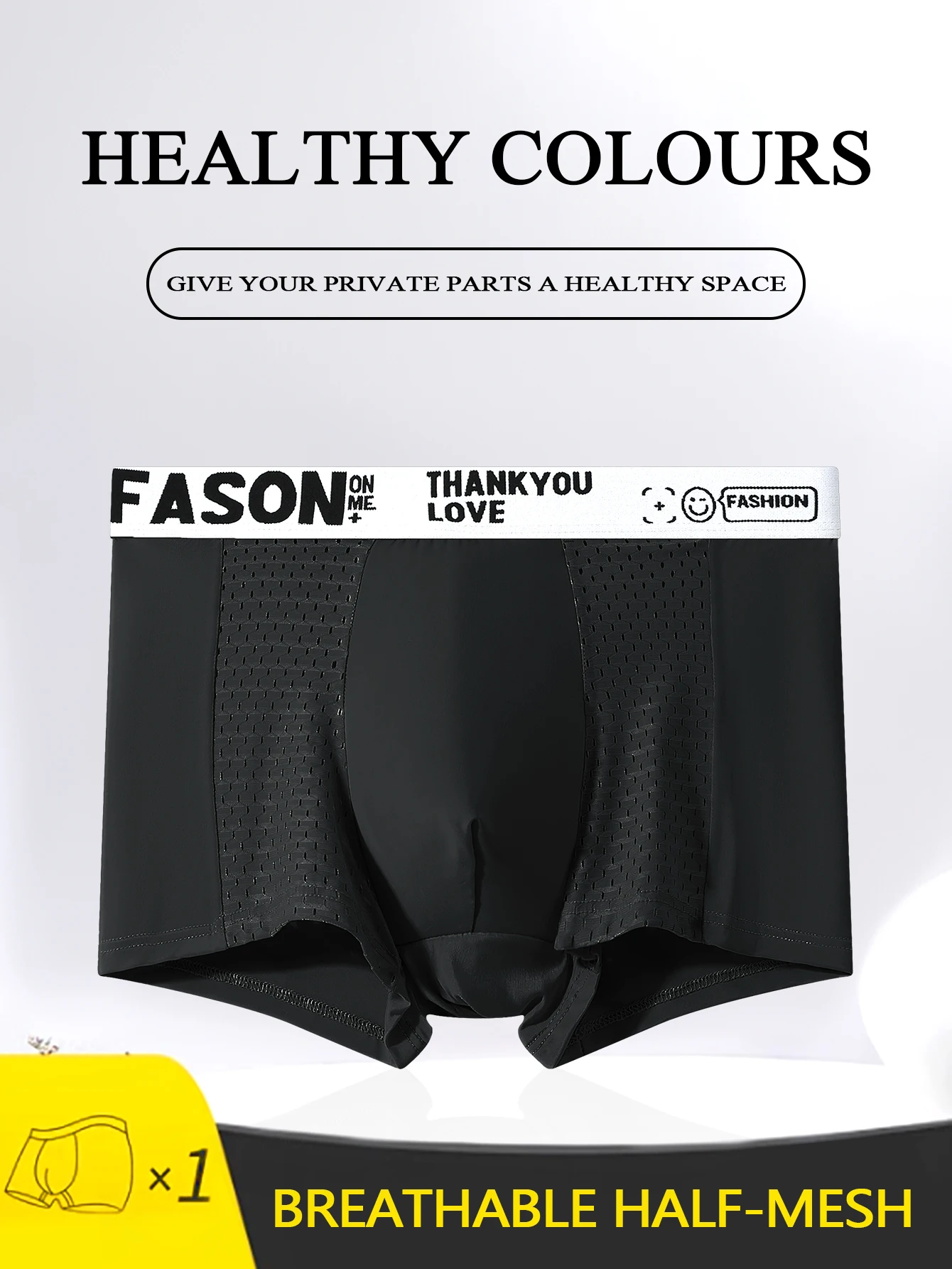 1 Pair Mesh Ice Silk Men's Briefs FASON Personalized Waistband Breathable Sexy Slimming Briefs Fashion Comfort Boxers