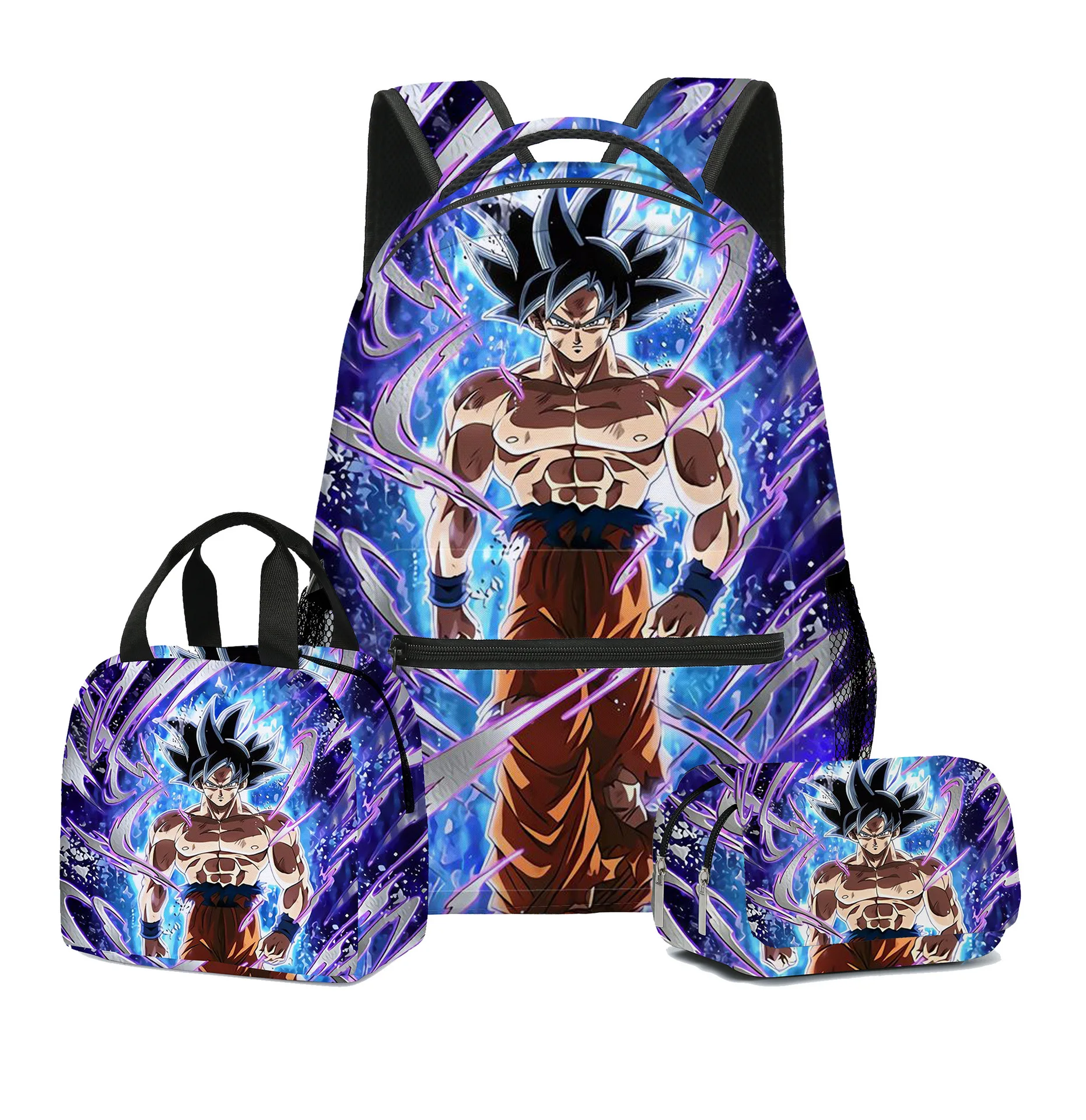

Large Capacity Dragon Ball Z Goku Lunch Pencil Case Backpack Set 3 in1 Anime for Boys School Bag Digital Printing