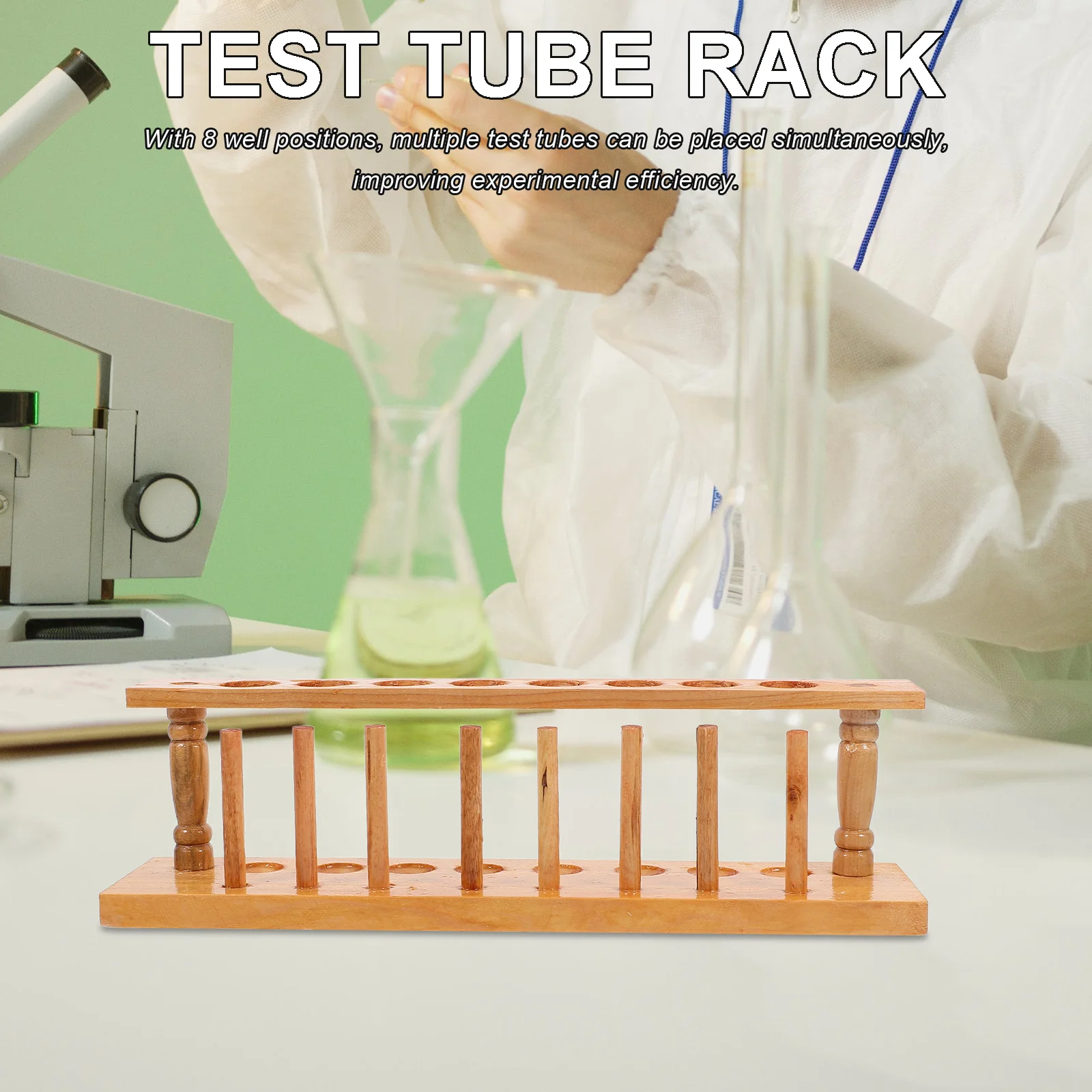 

Wooden Test Tube Rack 8 Holes Compact Lightweight Lab Tube Holder for Experiment Centrifuge Storage Shelf Vials Bottles Rack