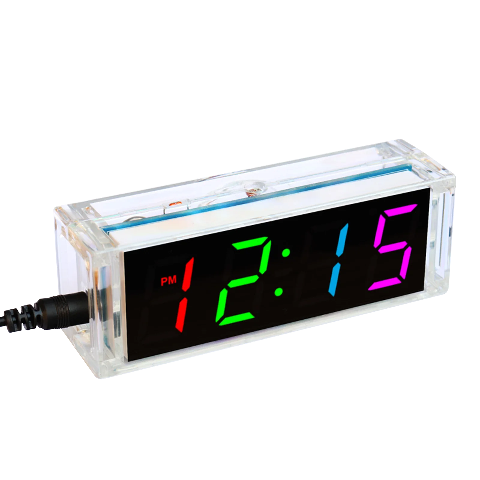 Colorful LED Electronic Clock kit DIY 4 Digital Tube Multicolor with Clear Case DC 5V LED Component Kit Electronic Watch