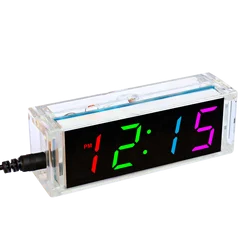 Colorful LED Electronic Clock kit DIY 4 Digital Tube Multicolor with Clear Case DC 5V LED Component Kit Electronic Watch