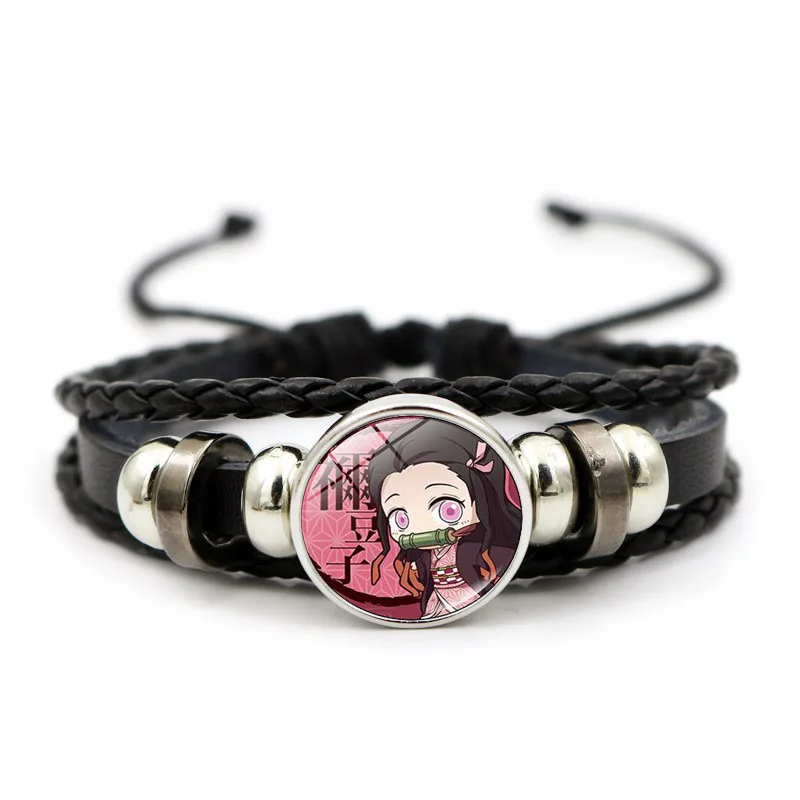 Demon Slayer Charm Leather Bracelet Tanjiro Nidouzi Inosuke Zenizu Kimetsu No Yaiba Poster Anime Bangles for Fans Men Women Gift