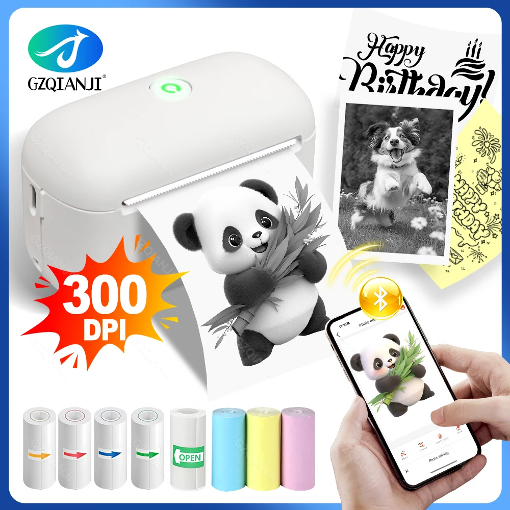 300dpi Mini Label Thermal Printer Bluetooth No Ink Printing Portable Maker Labeling Machine DIY Name Sticker Price Tag Labeller