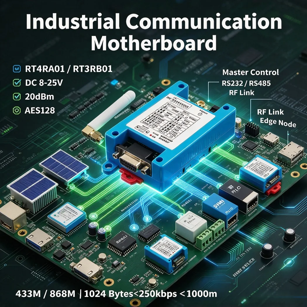 DC8-25V 433M 868M LoRa Wireless Transceiver Module AES128 Encrypt 1000m Range RS485 RS232 DIP Switch Parameter Setting