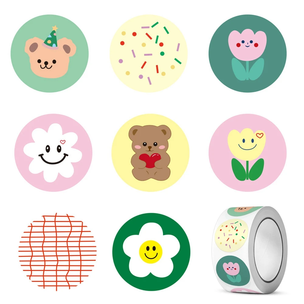 100-500pcs Cute Cartoon Stickers 1inch Reward Sticker Round Bear Seal Labels for Handmade Gift Packing Decor Kids