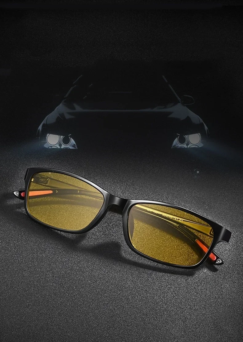Retro-Brille mit quadratischem Rahmen, Nachtsicht, Fahren, Myopie-Brille für Tag und Nacht, hochauflösende Herren-Wome-Nachsichtbrille – Detail 1