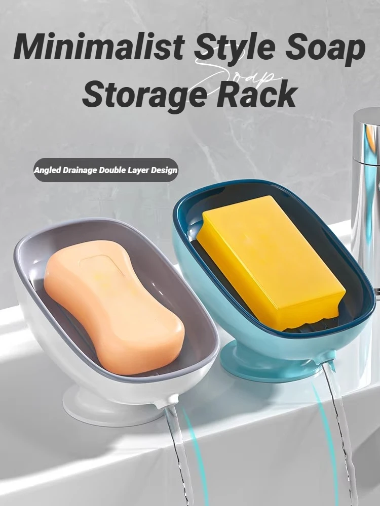 Self Draining Soap Holder Super Suction Cup Portable Storage Container For Bathroom Kitchen Sponge Accessories Supplies