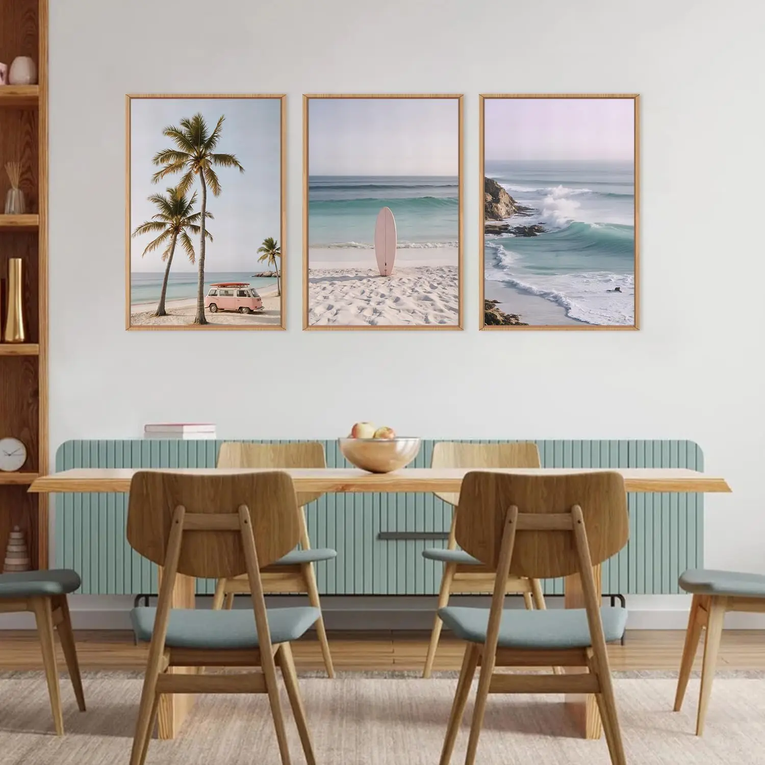 3pcs/Set Beach Sea View Canvas Wall Art Palm Tree Surfboard Natural Wall Decoration Modern Coastal Landscape Art Home Decoration