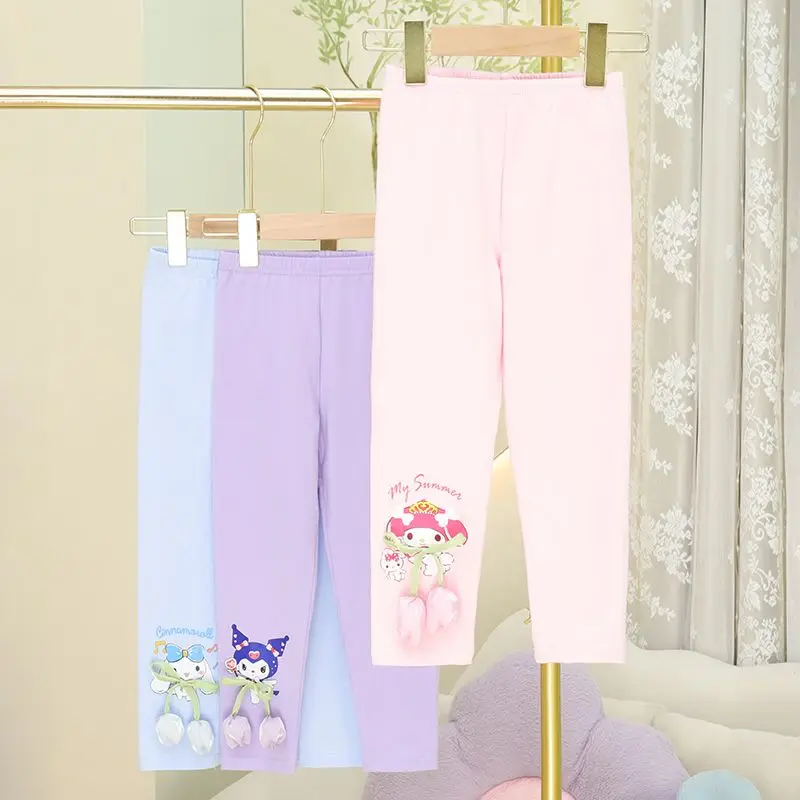 Kuromi Leggings Sanrio Cinnamoroll My Melody Spring Autumn Girl Thin Child Wear Outside Children's Clothing Leisure Trousers