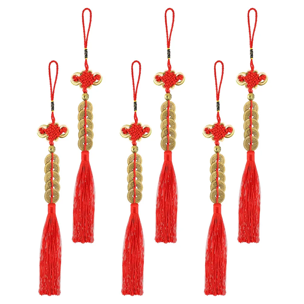 6 Pcs Money Decor Chinese Lucky Coins Knot Copper Car Home Pendant Feng Shui New Year Spring Festival Hanging
